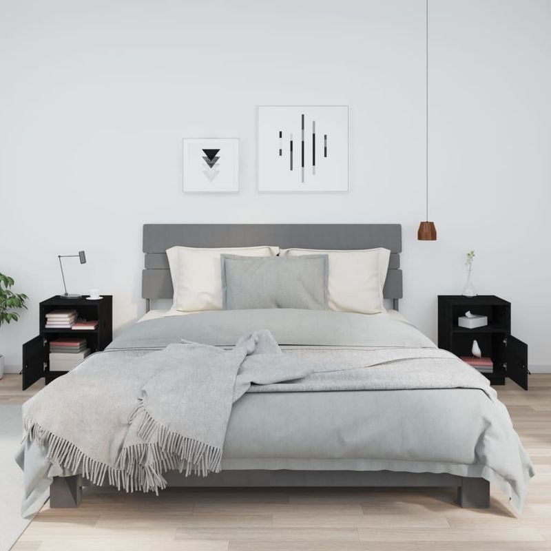 Casa si Gradina - Mobilier - Comode si corpuri - Noptiere - Noptiera, 2 buc., negru, 40x34x55 cm, lemn masiv de pin - Infinity.ro