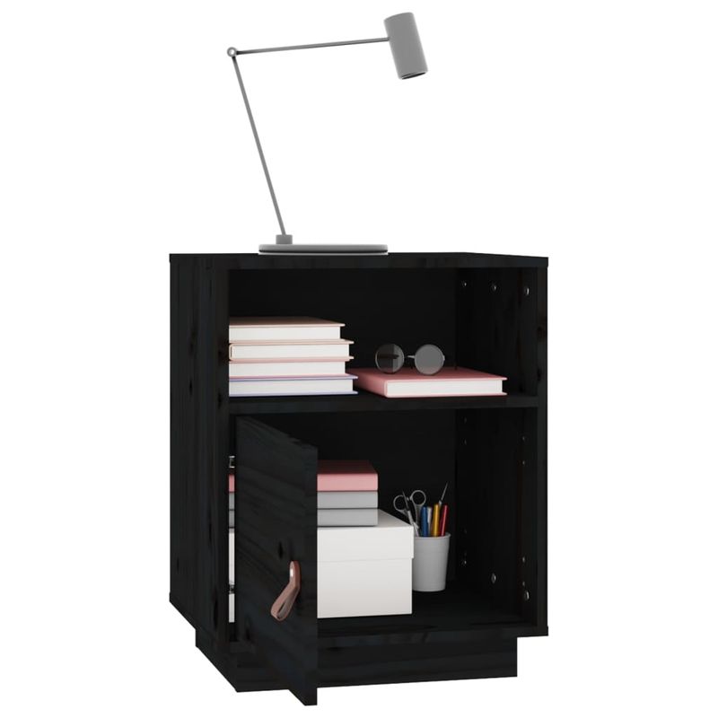 Casa si Gradina - Mobilier - Comode si corpuri - Noptiere - Noptiera, 2 buc., negru, 40x34x55 cm, lemn masiv de pin - Infinity.ro