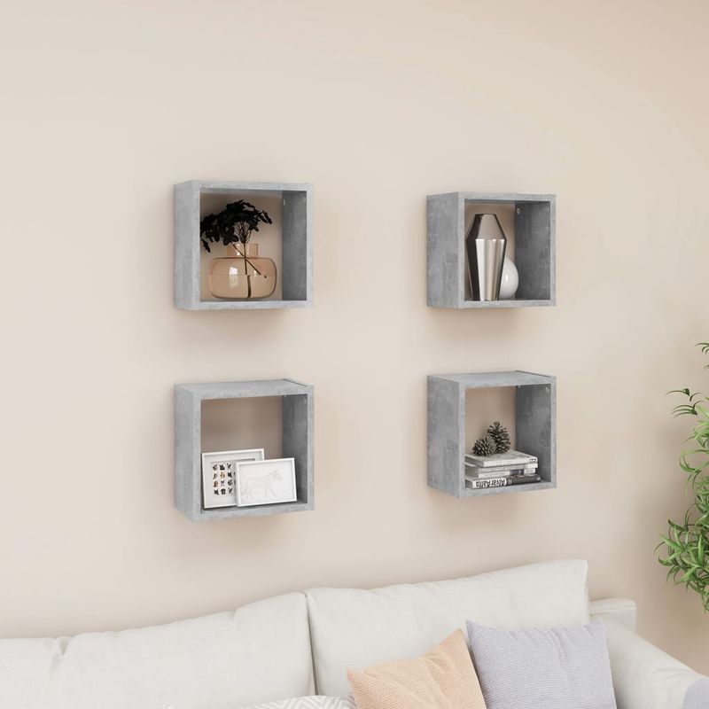 Casa si Gradina - Mobilier - Biblioteci si rafturi - Rafturi - Rafturi de perete cub, 4 buc., gri beton, 26x15x26 cm - Infinity.ro