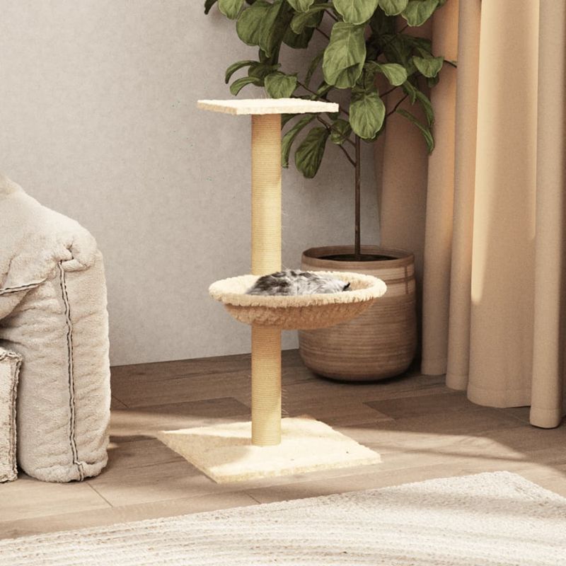 Petshop - Accesorii petshop - Jucarii animale - Ansambluri de joaca - Ansamblu de pisici cu stalp din funie de sisal, crem, 74 cm - Infinity.ro