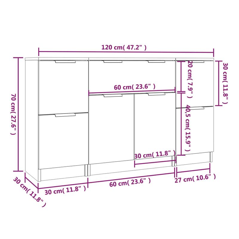 Casa si Gradina - Mobilier - Comode si corpuri - Comode - Servante, 3 piese, alb, lemn prelucrat - Infinity.ro