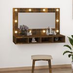 Casa si Gradina - Mobilier - Comode si corpuri - Masute de toaleta - Dulap cu oglinda si LED, stejar fumuriu, 90x31,5x62 cm - Infinity.ro