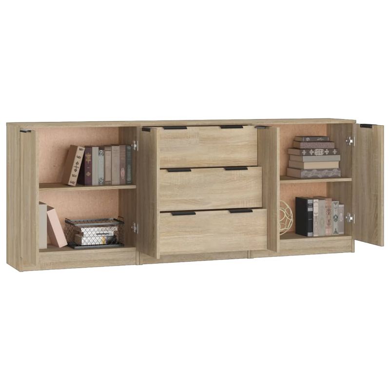 Casa si Gradina - Mobilier - Comode si corpuri - Comode - Servante, 3 piese, stejar sonoma, lemn prelucrat - Infinity.ro