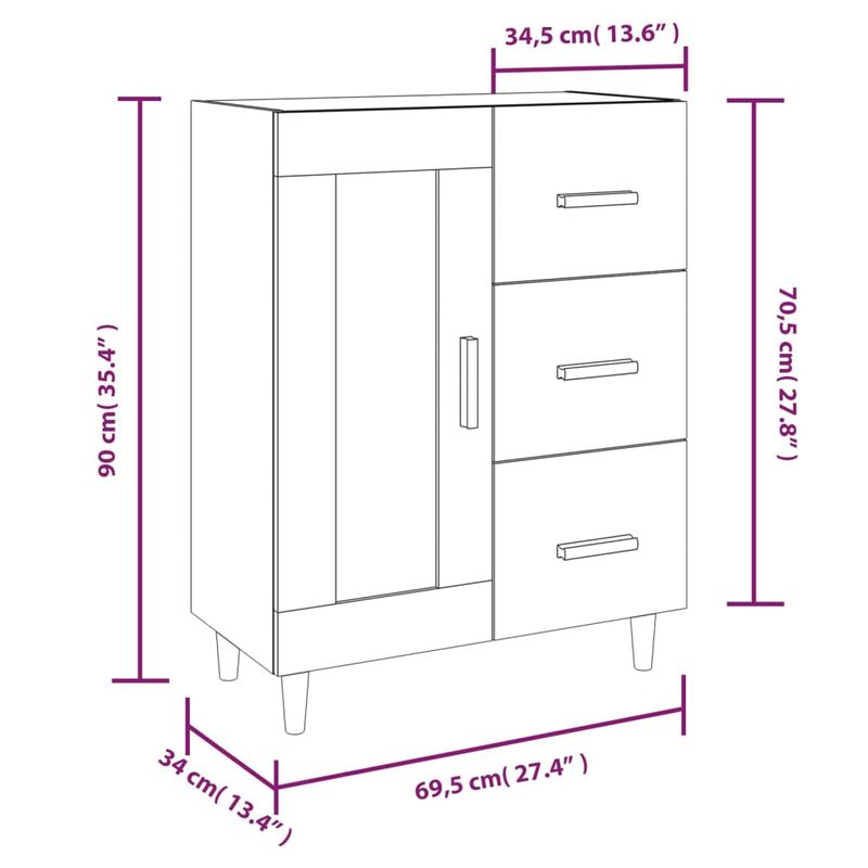 Casa si Gradina - Mobilier - Comode si corpuri - Comode - Servanta, stejar fumuriu, 69,5x34x90 cm, lemn compozit - Infinity.ro