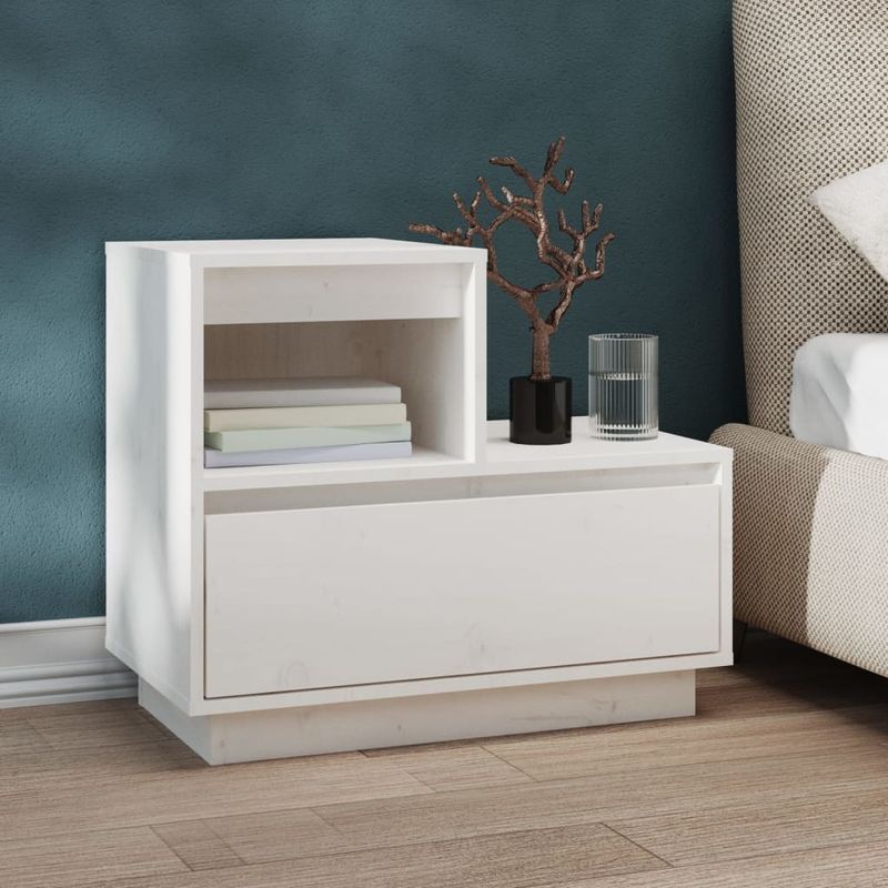 Casa si Gradina - Mobilier - Comode si corpuri - Noptiere - Noptiere, 2 buc., alb, 60x34x51 cm, lemn masiv de pin - Infinity.ro