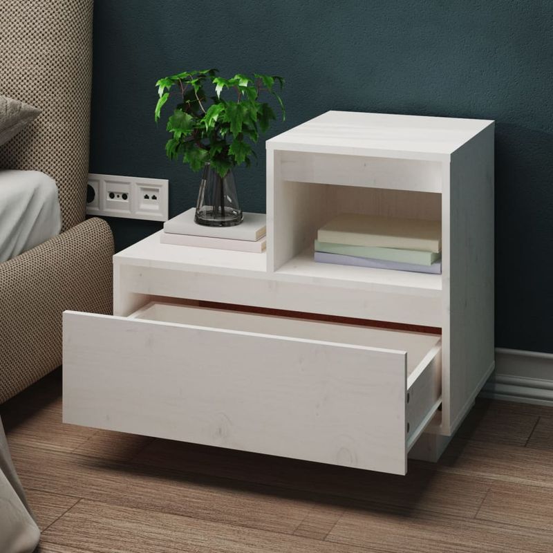 Casa si Gradina - Mobilier - Comode si corpuri - Noptiere - Noptiere, 2 buc., alb, 60x34x51 cm, lemn masiv de pin - Infinity.ro