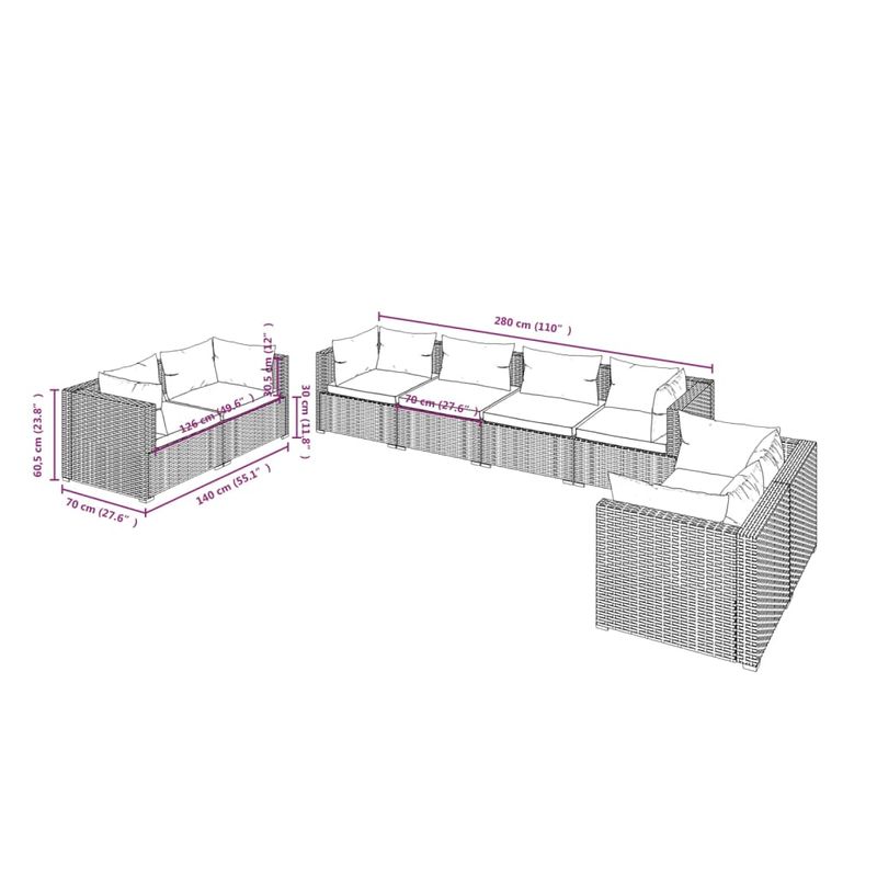 Casa si Gradina - Gradina si terasa - Mobilier exterior - Seturi mobila gradina - Set mobilier de gradina cu perne, 8 piese, negru, poliratan - Infinity.ro