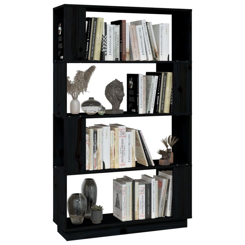 Casa si Gradina - Mobilier - Biblioteci si rafturi - Biblioteci - Biblioteca/Separator camera, negru, 80x25x132 cm lemn masiv pin - Infinity.ro