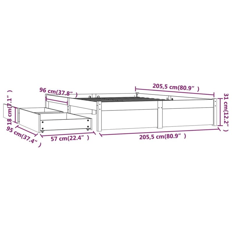 Casa si Gradina - Mobilier - Paturi si accesorii - Paturi - Cadru de pat cu sertare Small Double, 200x200 cm - Infinity.ro
