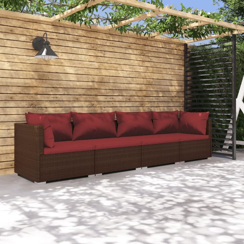 Casa si Gradina - Gradina si terasa - Mobilier exterior - Seturi mobila gradina - Canapea cu 4 piese, maro, poliratan - Infinity.ro