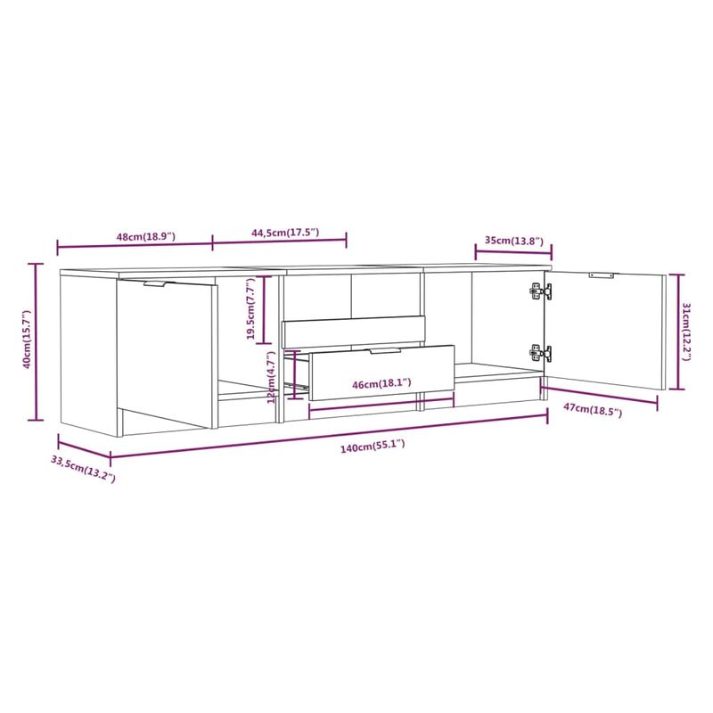 Casa si Gradina - Mobilier - Comode si corpuri - Comode - Comoda TV, stejar fumuriu, 140x35x40 cm, lemn prelucrat - Infinity.ro