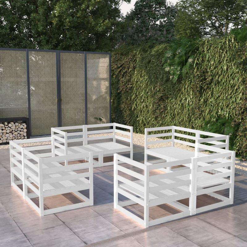 Casa si Gradina - Gradina si terasa - Mobilier exterior - Seturi mobila gradina - Set mobilier de gradina, 8 piese, alb, lemn masiv de pin - Infinity.ro
