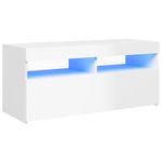 Casa si Gradina - Mobilier - Comode si corpuri - Comode - Comoda TV cu lumini LED, alb extralucios, 90x35x40 cm - Infinity.ro