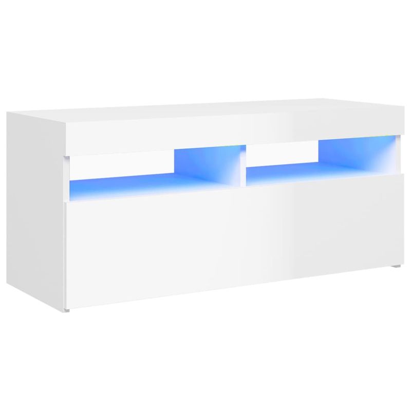 Casa si Gradina - Mobilier - Comode si corpuri - Comode - Comoda TV cu lumini LED, alb extralucios, 90x35x40 cm - Infinity.ro