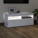 Casa si Gradina - Mobilier - Comode si corpuri - Comode - Comoda TV cu lumini LED, alb extralucios, 90x35x40 cm - Infinity.ro
