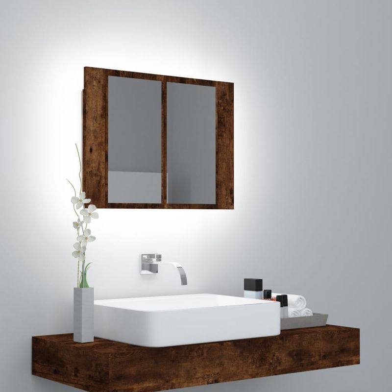 Casa si Gradina - Mobilier - Mobilier baie - Corpuri baie - Dulap de baie cu oglinda si LED stejar fumuriu 60x12x45 cm lemn compozit - Infinity.ro