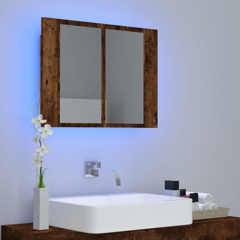 Casa si Gradina - Mobilier - Mobilier baie - Corpuri baie - Dulap de baie cu oglinda si LED stejar fumuriu 60x12x45 cm lemn compozit - Infinity.ro