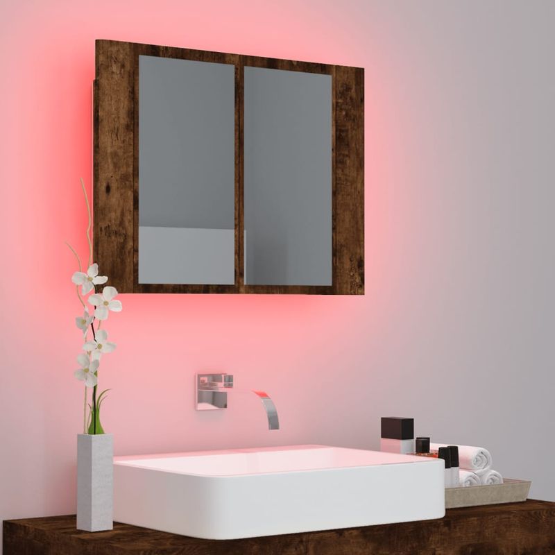 Casa si Gradina - Mobilier - Mobilier baie - Corpuri baie - Dulap de baie cu oglinda si LED stejar fumuriu 60x12x45 cm lemn compozit - Infinity.ro