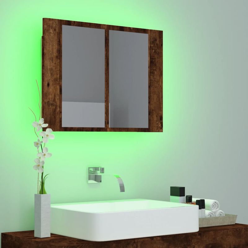 Casa si Gradina - Mobilier - Mobilier baie - Corpuri baie - Dulap de baie cu oglinda si LED stejar fumuriu 60x12x45 cm lemn compozit - Infinity.ro