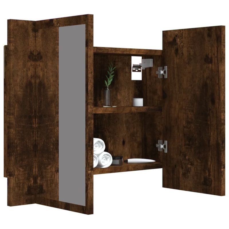 Casa si Gradina - Mobilier - Mobilier baie - Corpuri baie - Dulap de baie cu oglinda si LED stejar fumuriu 60x12x45 cm lemn compozit - Infinity.ro