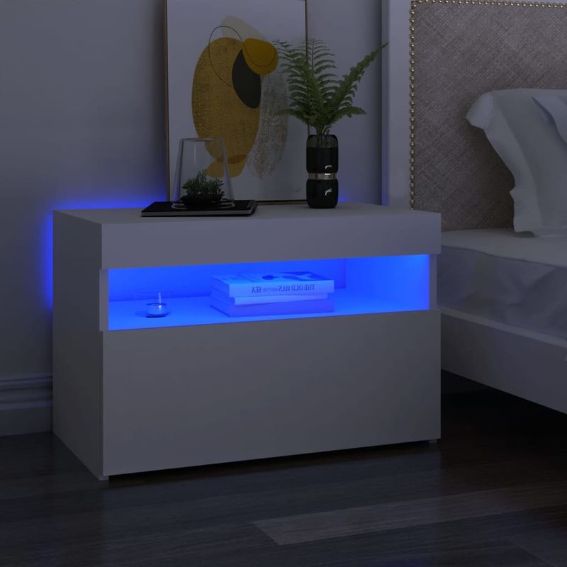 Casa si Gradina - Mobilier - Comode si corpuri - Noptiere - Noptiera cu lumini LED, alb, 60x35x40 cm, lemn prelucrat - Infinity.ro