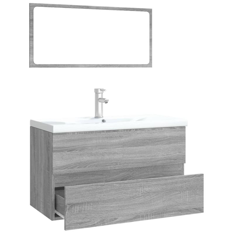 Casa si Gradina - Mobilier - Seturi de mobilier - Seturi baie - Set mobilier de baie, gri sonoma, lemn prelucrat, mărime 80x39.5x45 cm, model fără robinet - Infinity.ro