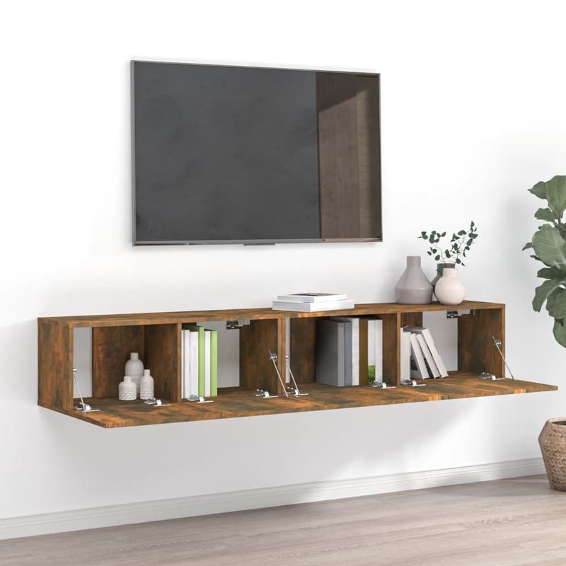 Casa si Gradina - Mobilier - Seturi de mobilier - Seturi living - Set dulapuri TV, 2 piese, stejar fumuriu, lemn prelucrat, lăţime 80/100 cm - Infinity.ro