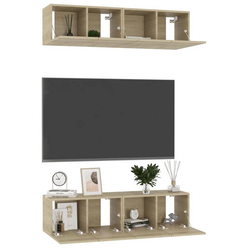 Casa si Gradina - Mobilier - Seturi de mobilier - Seturi living - Set dulapuri TV, 4 buc., stejar sonoma, 60x30x30 cm, lemn prelucrat - Infinity.ro