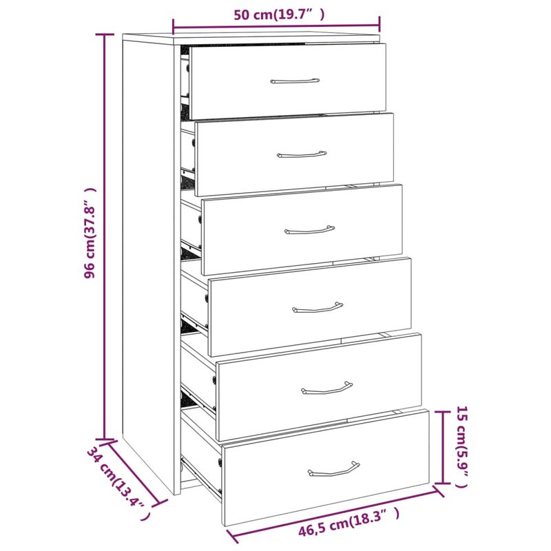 Casa si Gradina - Mobilier - Comode si corpuri - Comode - Servanta cu 6 sertare, stejar fumuriu, 50x34x96 cm, lemn, sonoma gri - Infinity.ro