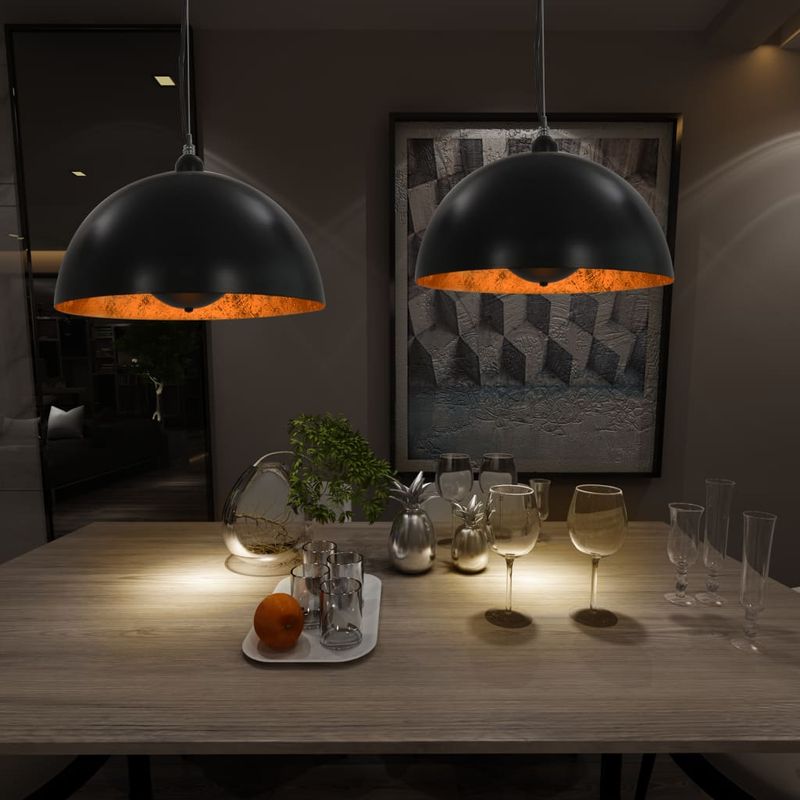 Casa si Gradina - Corpuri si surse de iluminat - Veioze si lampi - Lampi de veghe - Lustre, 2 buc., negru si auriu, semisferic, 40 cm, E27 - Infinity.ro