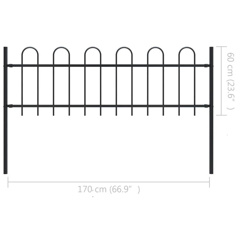 Casa si Gradina - Gradina si terasa - Garduri, panouri si accesorii - Gard de gradina cu varf curbat, negru, 1,7 m, otel, înălțime 60 cm - Infinity.ro