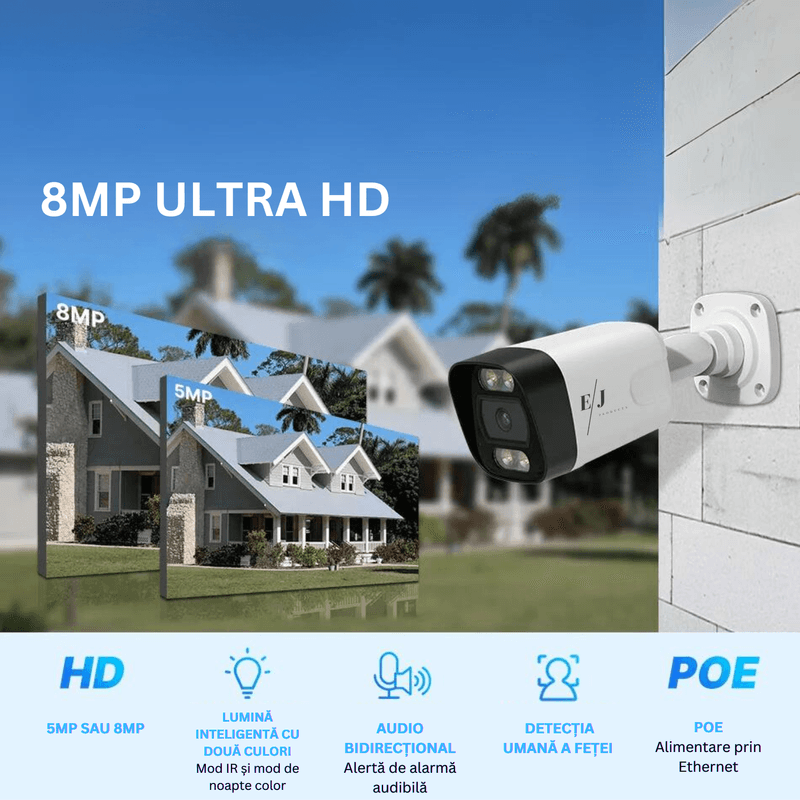 Casa si Gradina - Electrice - Smart Home - Camere de supraveghere - Sistem supraveghere video cu 4 camere Ultra HD 4K, DVR 4 canale, transmisie live - PK-8HB718 - Infinity.ro