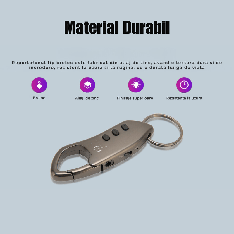 Laptop, Telefoane si Tablete - Wearables si gadgeturi - Gadgeturi - Dispozitive spionaj - Mini reportofon cu microfon ascuns tip breloc, activare vocala, MP3 Player, 16GB, gri - SK005 - Infinity.ro