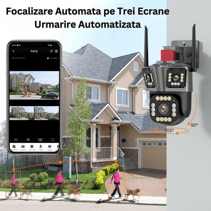 Laptop, Telefoane si Tablete - Wearables si gadgeturi - Gadgeturi - Dispozitive spionaj - Camera de supraveghere tripla 5K, WIFI, 12MP, 32 GB, PTZ, CCTV, zoom 10x - Infinity.ro