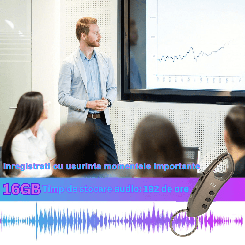 Laptop, Telefoane si Tablete - Wearables si gadgeturi - Gadgeturi - Dispozitive spionaj - Mini reportofon cu microfon ascuns tip breloc, activare vocala, MP3 Player, 16GB, gri - SK005 - Infinity.ro