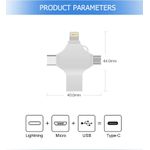 PC, gaming si accesorii - Periferice PC - Memorii USB - Stick USB-C, Axeloni ®, conexiune 4 in 1 Lightning, MicroUSB, Type-C si USB, compatibil cu iOS si Android, 128GB, Gri - Infinity.ro