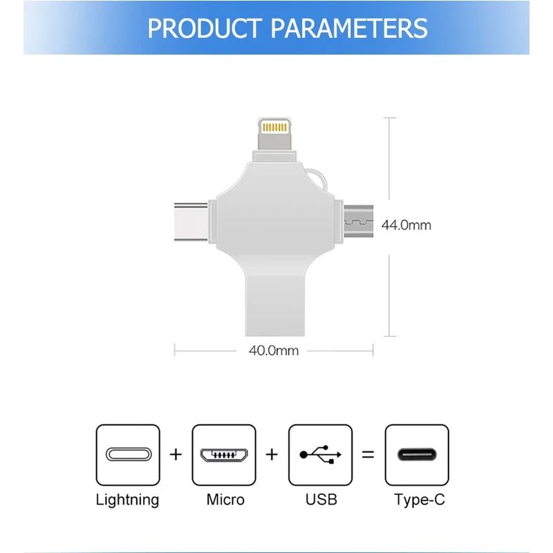PC, gaming si accesorii - Periferice PC - Memorii USB - Stick USB-C, Axeloni ®, conexiune 4 in 1 Lightning, MicroUSB, Type-C si USB, compatibil cu iOS si Android, 128GB, Gri - Infinity.ro