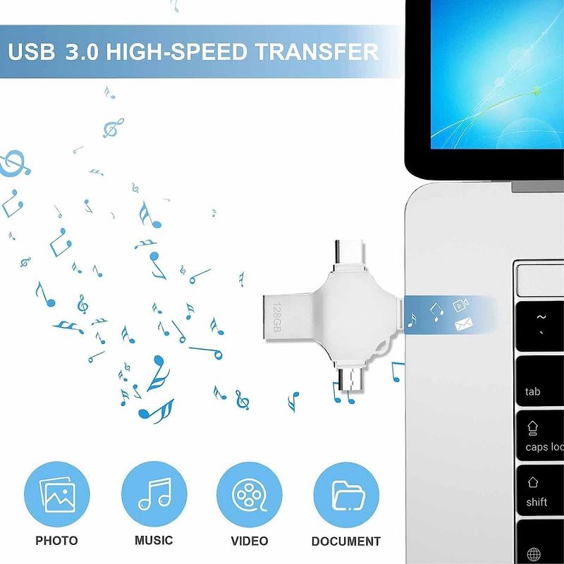 PC, gaming si accesorii - Periferice PC - Memorii USB - Stick USB-C, Axeloni ®, conexiune 4 in 1 Lightning, MicroUSB, Type-C si USB, compatibil cu iOS si Android, 128GB, Gri - Infinity.ro