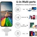 PC, gaming si accesorii - Periferice PC - Memorii USB - Stick USB-C, Axeloni ®, conexiune 4 in 1 Lightning, MicroUSB, Type-C si USB, compatibil cu iOS si Android, 128GB, Gri - Infinity.ro