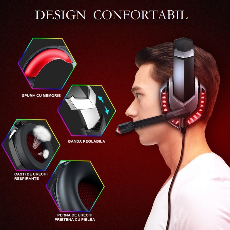 PC, gaming si accesorii - Gaming - Accesorii gaming - Controlere, Volane si Casti gaming - Casti gaming J30, Axeloni ®, negre cu leduri rosii, sunet stereo, pentru PC, Laptop, Mac, PS4, PS5, Xbox One - Infinity.ro