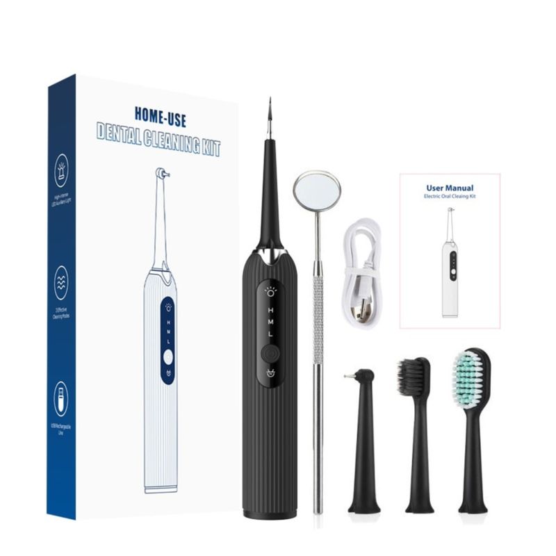 Ingrijire personala si Cosmetice - Igiena dentara - Rezerve si accesorii - Set curatare dentara Axeloni ®, periuta electrica, aparat pentru detartraj profesional, rezistent la apa, Negru - Infinity.ro