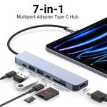 PC, gaming si accesorii - Retelistica - Hub-uri - Hub USB Type-C 7 in 1 Axeloni®, 1 x USB 3.0, 1 x USB 2.0, 1 x USB Type-C, HDMI 4K30Hz, TD si SD Card, PD 100W, Gri - Infinity.ro