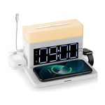 Laptop, Telefoane si Tablete - Telefoane mobile si accesorii - Accesorii Telefoane - Incarcatoare telefoane - Incarcator Wireless 6 in 1 Axeloni®, fast charge, incarcare telefon, ceas, lumina reglabila, zece culori de lumini, Alb - Infinity.ro