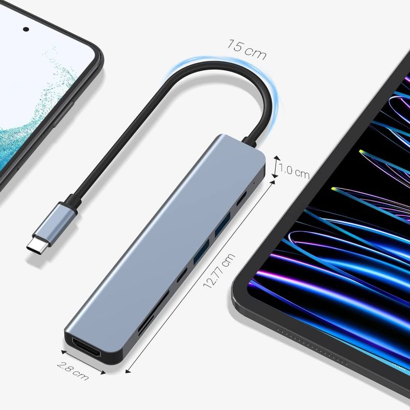 PC, gaming si accesorii - Retelistica - Hub-uri - Hub USB Type-C 7 in 1 Axeloni®, 1 x USB 3.0, 1 x USB 2.0, 1 x USB Type-C, HDMI 4K30Hz, TD si SD Card, PD 100W, Gri - Infinity.ro