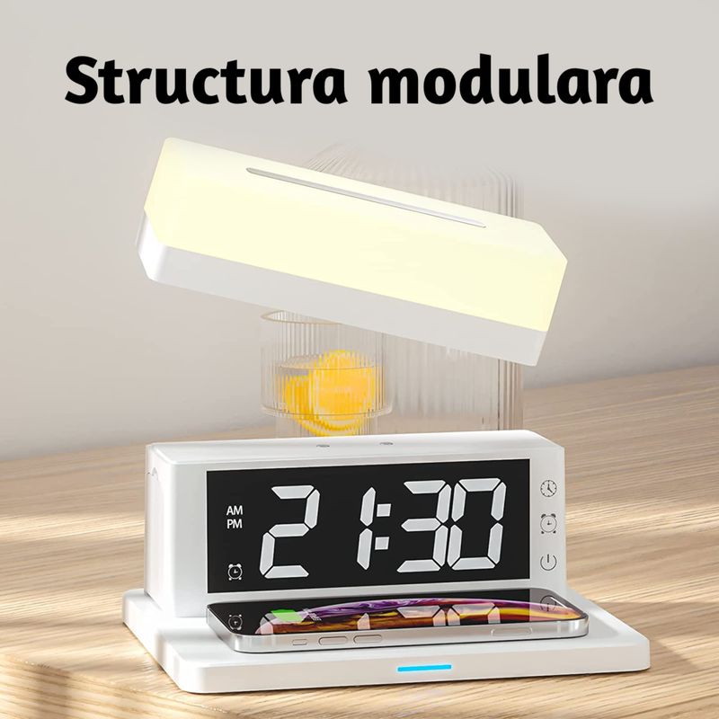 Laptop, Telefoane si Tablete - Telefoane mobile si accesorii - Accesorii Telefoane - Incarcatoare telefoane - Incarcator Wireless 6 in 1 Axeloni®, fast charge, incarcare telefon, ceas, lumina reglabila, zece culori de lumini, Alb - Infinity.ro