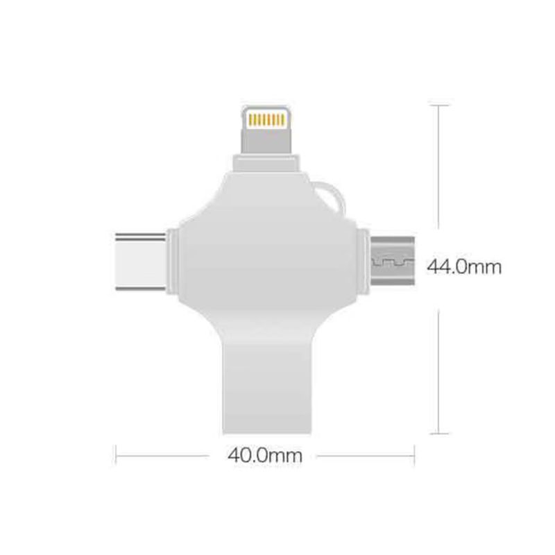 PC, gaming si accesorii - Periferice PC - Memorii USB - Stick USB-C, Axeloni ®, conexiune 4 in 1 Lightning, MicroUSB, Type-C si USB, compatibil cu iOS si Android, 64GB, Gri - Infinity.ro