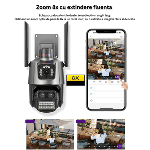 Camera de supraveghere tripla 4K, WIFI, 9MP, PTZ, CCTV, zoom 10x