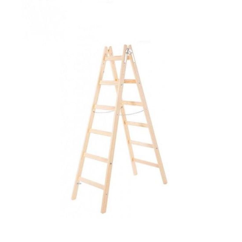 Casa si Gradina - Constructii - Scule de mana si unelte - Scari de lucru - Scara lemn, 2 tronsoane, 6 trepte, carling pentru galeata, max 150 Kg, 1.92 m, Strend Pro - Infinity.ro