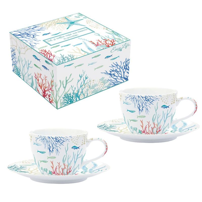 Casa si Gradina - Bucatarie si vesela - Cani si pahare - Cani si cesti - Set portelan 2 cesti si farfurii 110ml Under the sea - Infinity.ro