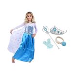 Jucarii, Copii si Bebe - Jucarii si jocuri - Jucarii de rol - Masti si costume copii - Set rochie si patru accesorii Elsa Frozen, IdeallStore®, 5-7 ani, Carnaval - Infinity.ro
